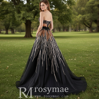 Princess Formal Gown Gorgeous Black Handmade Sequins Prom Dress