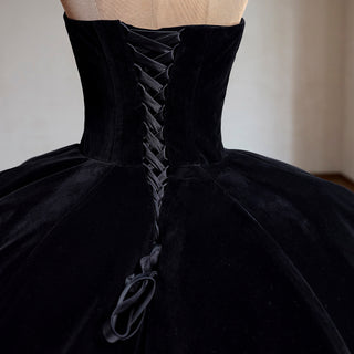 Velvet Black Ball Gown Wedding Dress with Colorful Floral Embroidery Detachable Long Sleeves