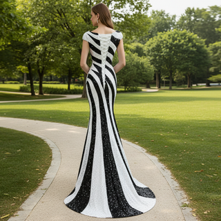 Mermaid Sequins Cap Sleeve Prom Dress Sparkly Evening Gown