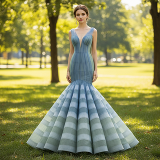 Fabulous Trumpet Red Carpet Evening Dresses with Vneck