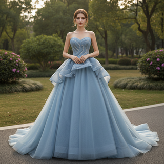 Strapless Tulle Ball Gown Formal Gown Prom Dress with Sweetheart