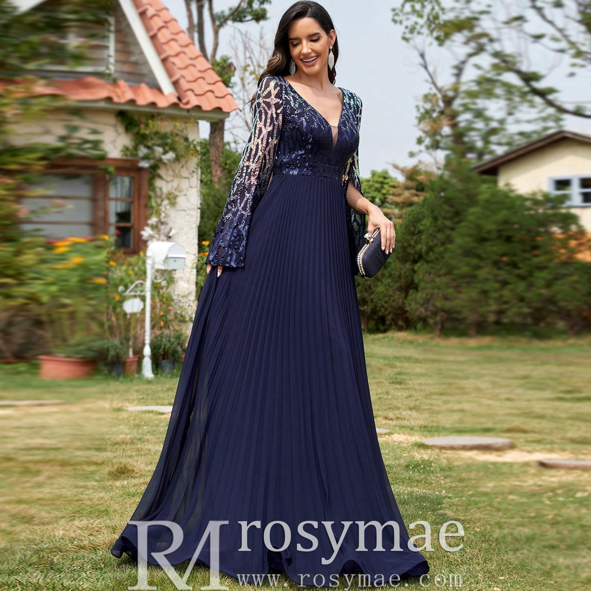 Elegant Long Sleeve Royal Blue Mother of the Bride and Groom Dresses Royal Blue / M Elegant Long Sleeve Royal Blue Mother of the Bride and Groom Dresses Royal Blue / M