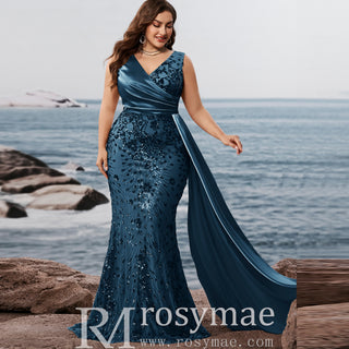 Mermaid Steel Blue Party Dresses and Formal Gowns in Plus Size