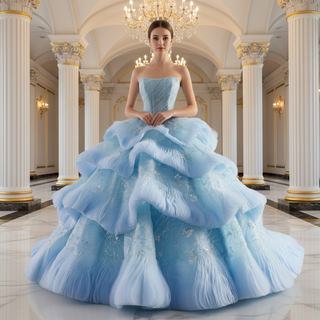 Ruffles Babay Blue Quinceanera Dress Robes De Soirée Vestidos De 15 Anos