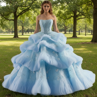 Ruffles Babay Blue Quinceanera Dress Robes De Soirée Vestidos De 15 Anos