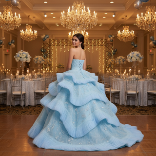 Ruffles Babay Blue Quinceanera Dress Robes De Soirée Vestidos De 15 Anos