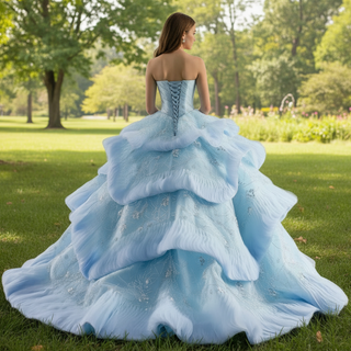 Ruffles Babay Blue Quinceanera Dress Robes De Soirée Vestidos De 15 Anos