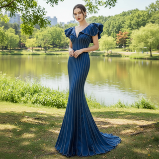 Mermaid Pageant Dress Beaded V-neck Formal Dress Prom Gown