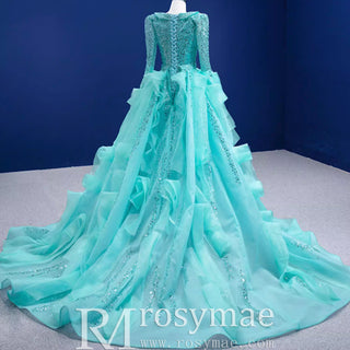 Sparkly Beaded Turquoise Prom Dresses with Detachable Overskirt
