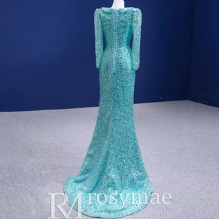 Sparkly Beaded Turquoise Prom Dresses with Detachable Overskirt