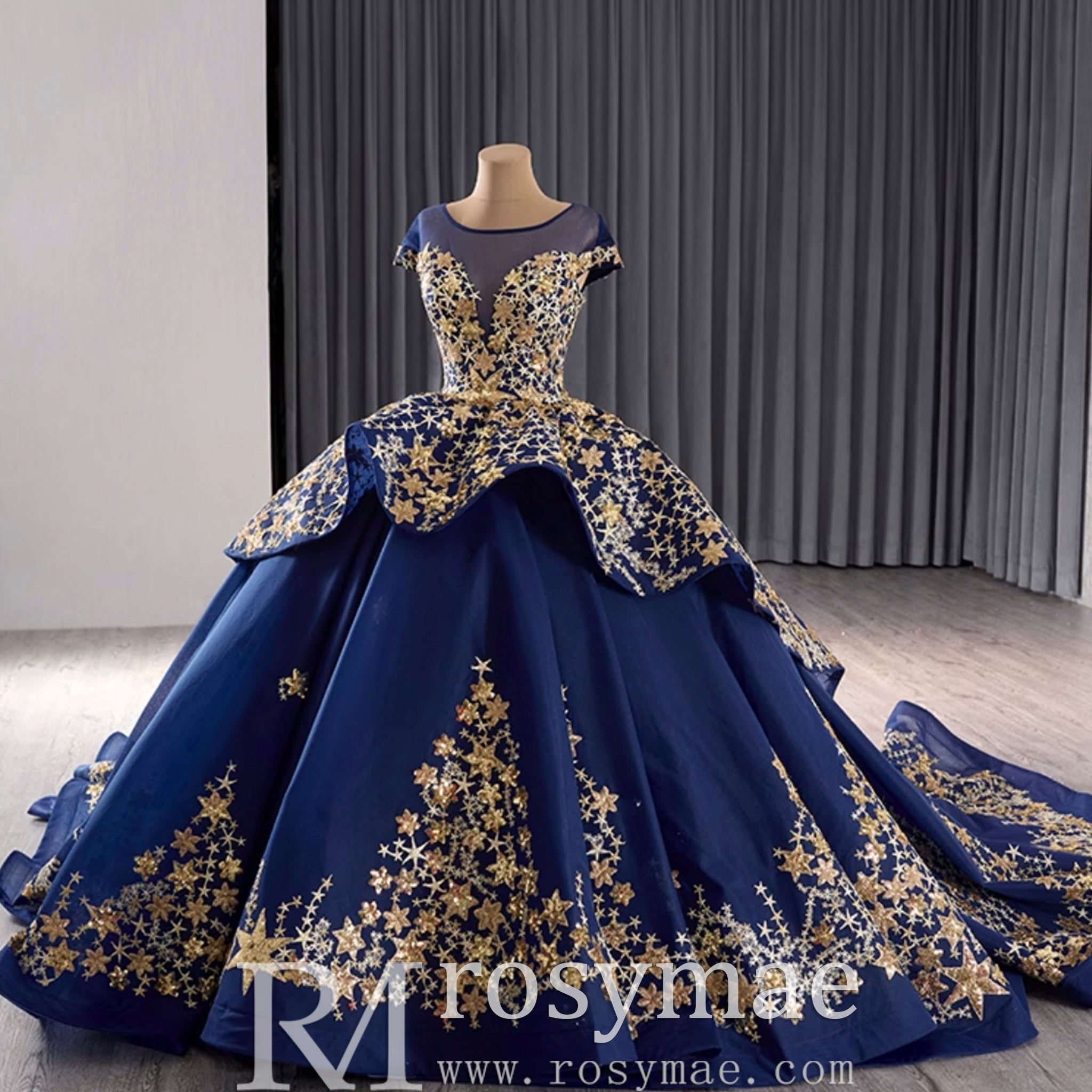 Gold Star Ruffle Wedding Dress with Cap Sleeve Quinceanera Gown Rosymae Gold Star Ruffle Wedding Dress with Cap Sleeve Quinceanera Gown Rosymae