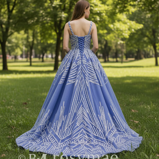 Blue Wedding Gown Elegant Quinceanera Dress with Spaghetti Strap