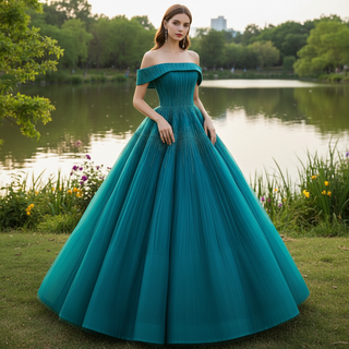 Beaded Ruched Prom Dress Off the Shoulder A-line Formal Gown