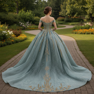 Luxury Blue Quinceaera Dress with Hand-Beaded Gold Lace Appliqus & S Rosymae Luxury Blue Quinceaera Dress with Hand-Beaded Gold Lace Appliqus & S Rosymae