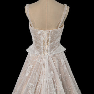 Sheer Bodice A-Line Floral Lace Motifs Wedding Dress with Square Neckline
