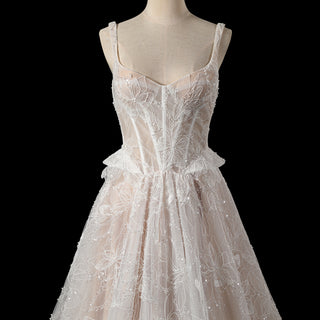 Sheer Bodice A-Line Floral Lace Motifs Wedding Dress with Square Neckline