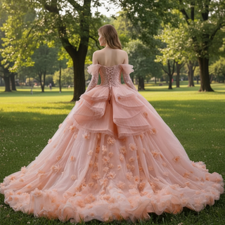 Blush Ball Gown Off the Shoulder Long Sleeves Sweetheart Quinceanera Dress