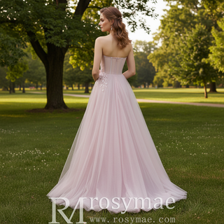 Fairytale Leafy Sequined Appliqués Blush Formal Gown with Asymmetric High Slit