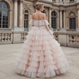 Boho Wedding Dress Ruffle Tulle Skirt Princess Wedding Gown