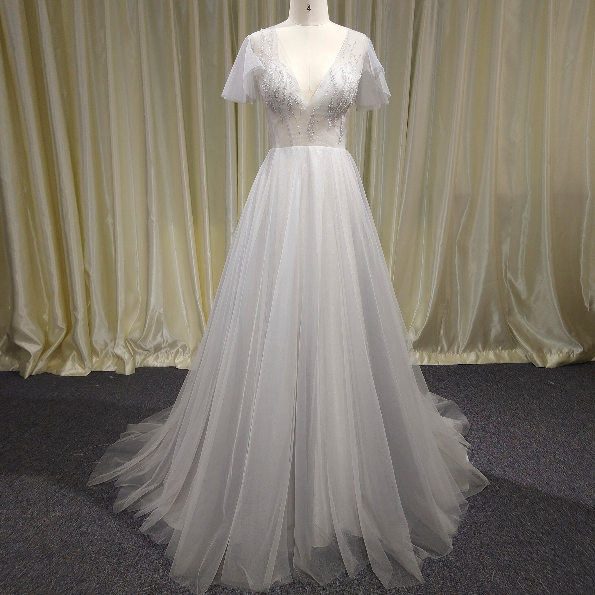 Classic Rustic Outdoor A-Line Wedding Dress with Flutter Sleeves Rosymae Classic Rustic Outdoor A-Line Wedding Dress with Flutter Sleeves Rosymae