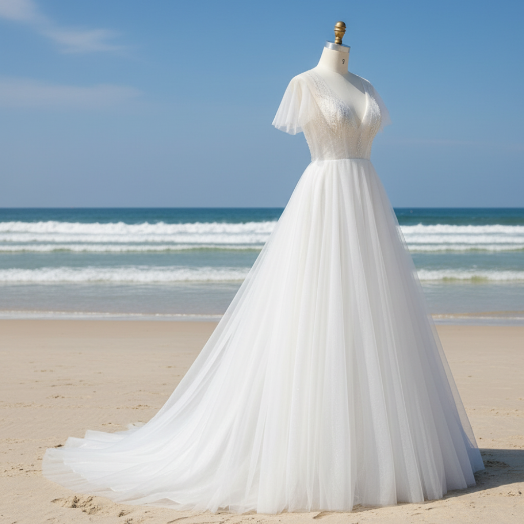 Classic Rustic Outdoor A-Line Wedding Dress with Flutter Sleeves White / 6 Classic Rustic Outdoor A-Line Wedding Dress with Flutter Sleeves White / 6