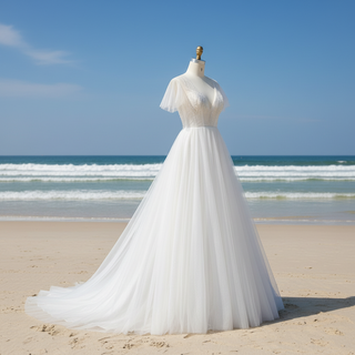 Classic Rustic Outdoor A-Line Wedding Dress with Flutter Sleeves