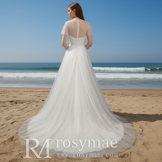 Classic Rustic Outdoor A-Line Wedding Dress with Flutter Sleeves