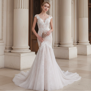 Elegant Vintage Mermaid Wedding Dress With V Neckline Rosymae Elegant Vintage Mermaid Wedding Dress With V Neckline Rosymae
