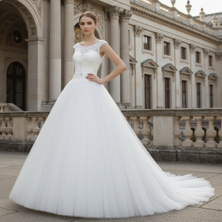 Tulle Cap-sleeve Empire Wedding Dress With Sheer Back