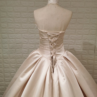 Champagne Satin Ball Gown Wedding Dress with Ruffle and Feather Neck