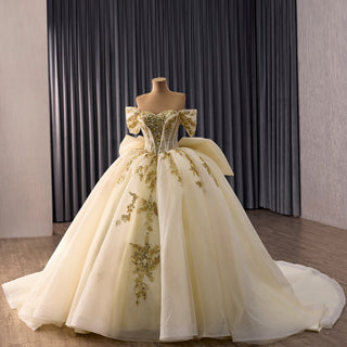 Champagne with Gold Lace Appliques Sweetheart Off-Shoulder Quinceaera Rosymae Champagne with Gold Lace Appliques Sweetheart Off-Shoulder Quinceaera Rosymae