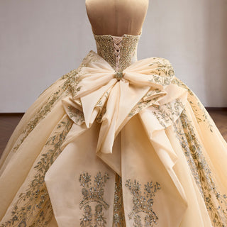 Sparkly Quinceañera Dress with Multi-Layered Back Bow & Voluminous Tiered Ruffles