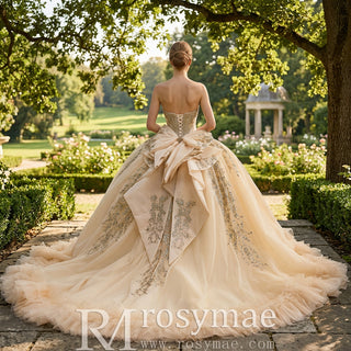 Sparkly Quinceañera Dress with Multi-Layered Back Bow & Voluminous Tiered Ruffles