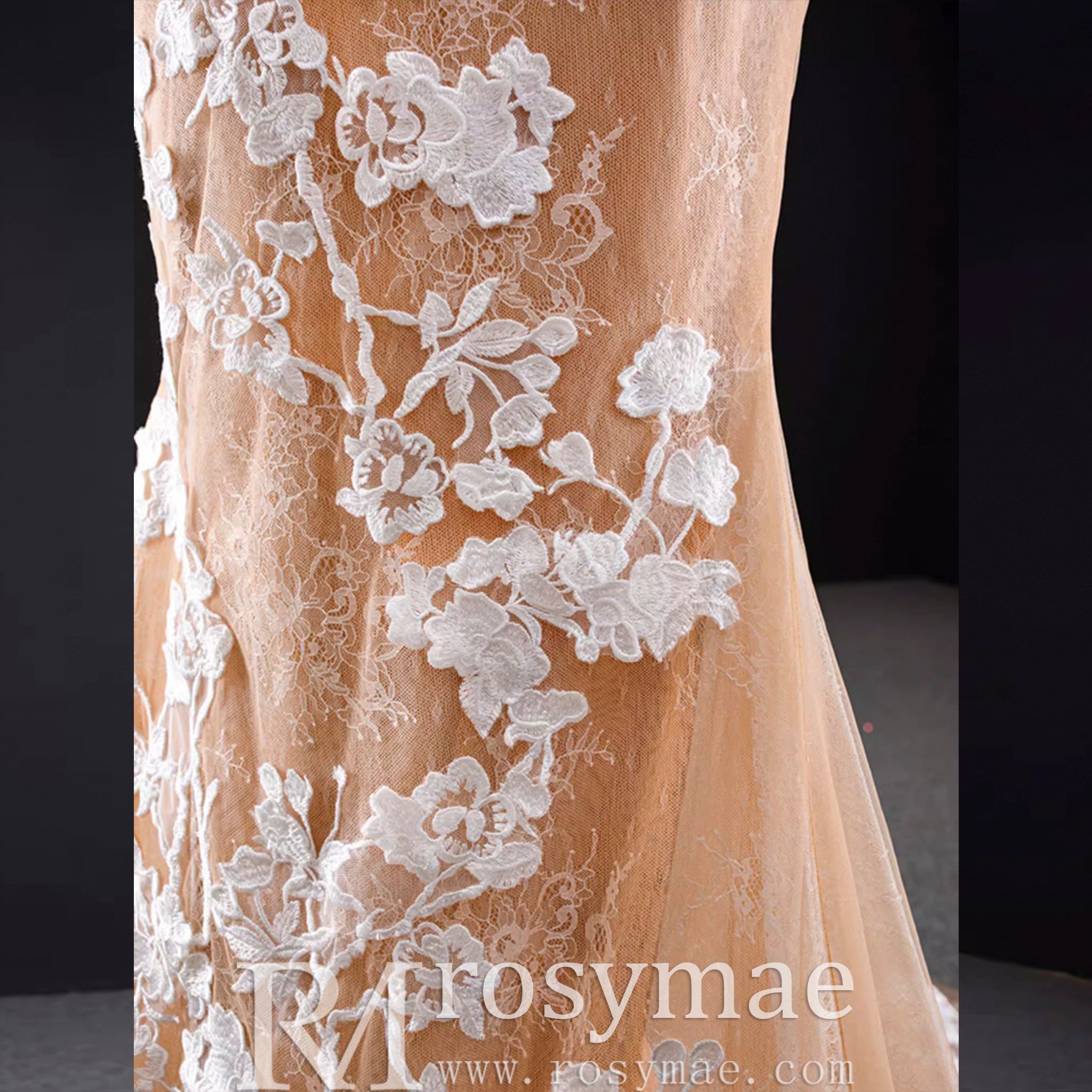 High-end Champagne Gold Mermaid Wedding Dress with Floral Lace Champagne Gold / 0 High-end Champagne Gold Mermaid Wedding Dress with Floral Lace Champagne Gold / 0