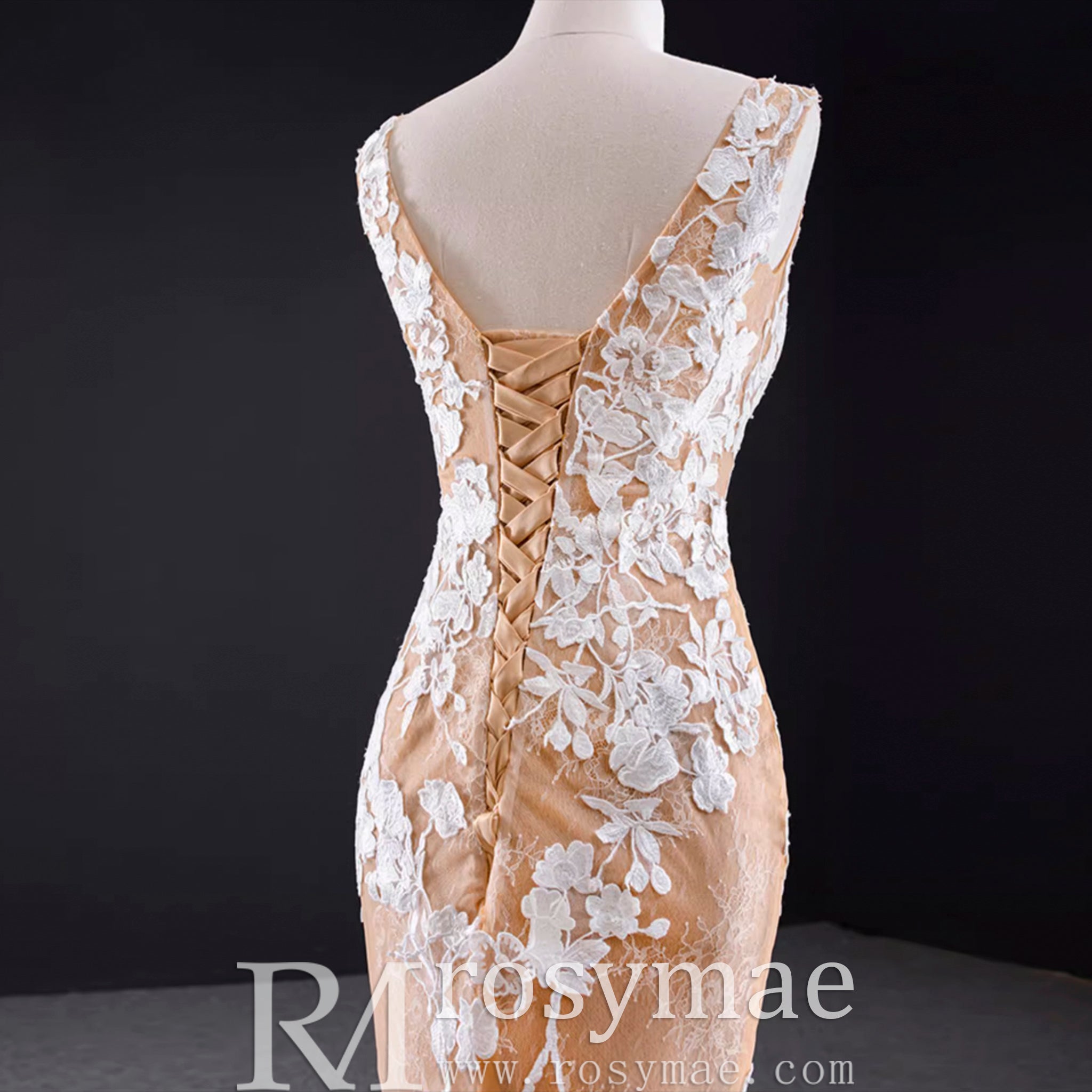 High-end Champagne Gold Mermaid Wedding Dress with Floral Lace Champagne Gold / 0 High-end Champagne Gold Mermaid Wedding Dress with Floral Lace Champagne Gold / 0
