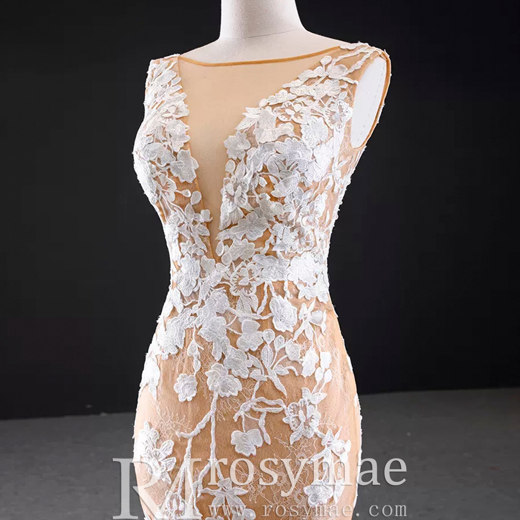 High-end Champagne Gold Mermaid Wedding Dress with Floral Lace Champagne Gold / 0 High-end Champagne Gold Mermaid Wedding Dress with Floral Lace Champagne Gold / 0