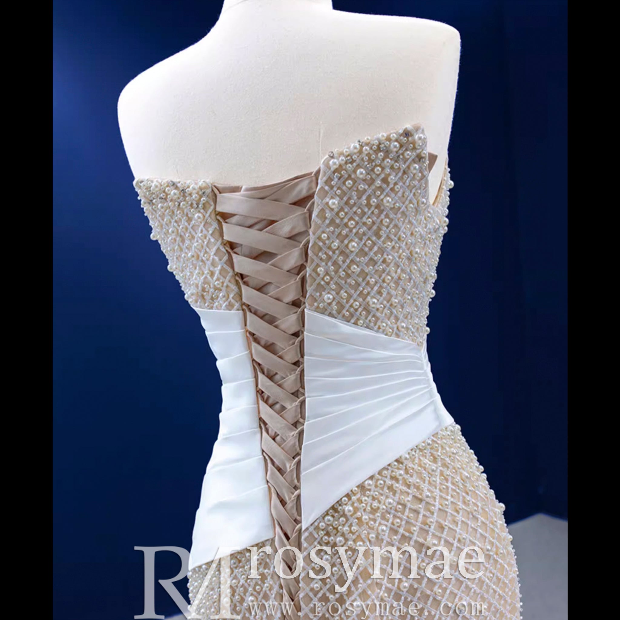 Gorgeous Champagne Pearl Lace Rhinestone Wedding Dress Champagne / 30W Gorgeous Champagne Pearl Lace Rhinestone Wedding Dress Champagne / 30W