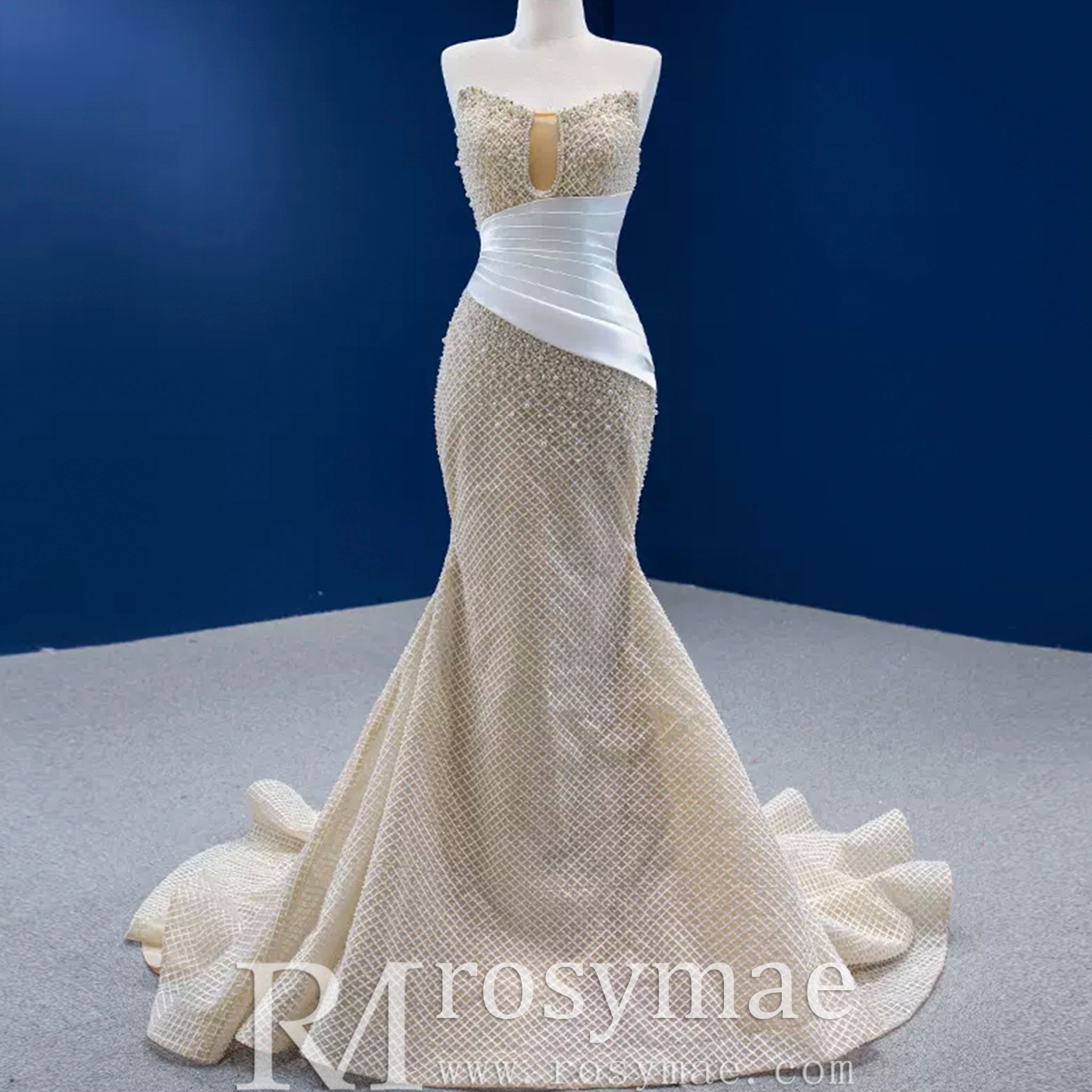 Gorgeous Champagne Pearl Lace Rhinestone Wedding Dress Champagne / 30W Gorgeous Champagne Pearl Lace Rhinestone Wedding Dress Champagne / 30W