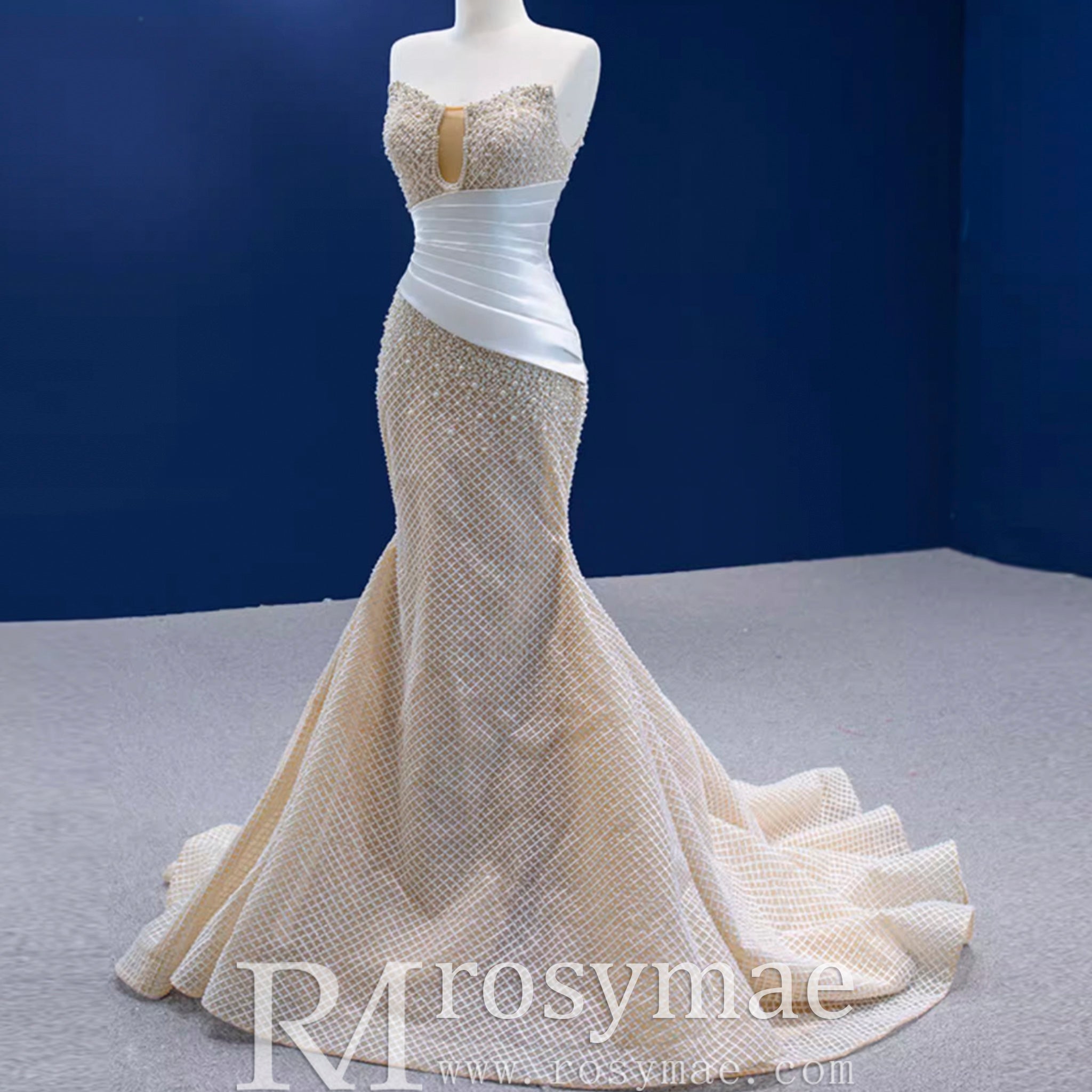 Gorgeous Champagne Pearl Lace Rhinestone Wedding Dress Champagne / 30W Gorgeous Champagne Pearl Lace Rhinestone Wedding Dress Champagne / 30W