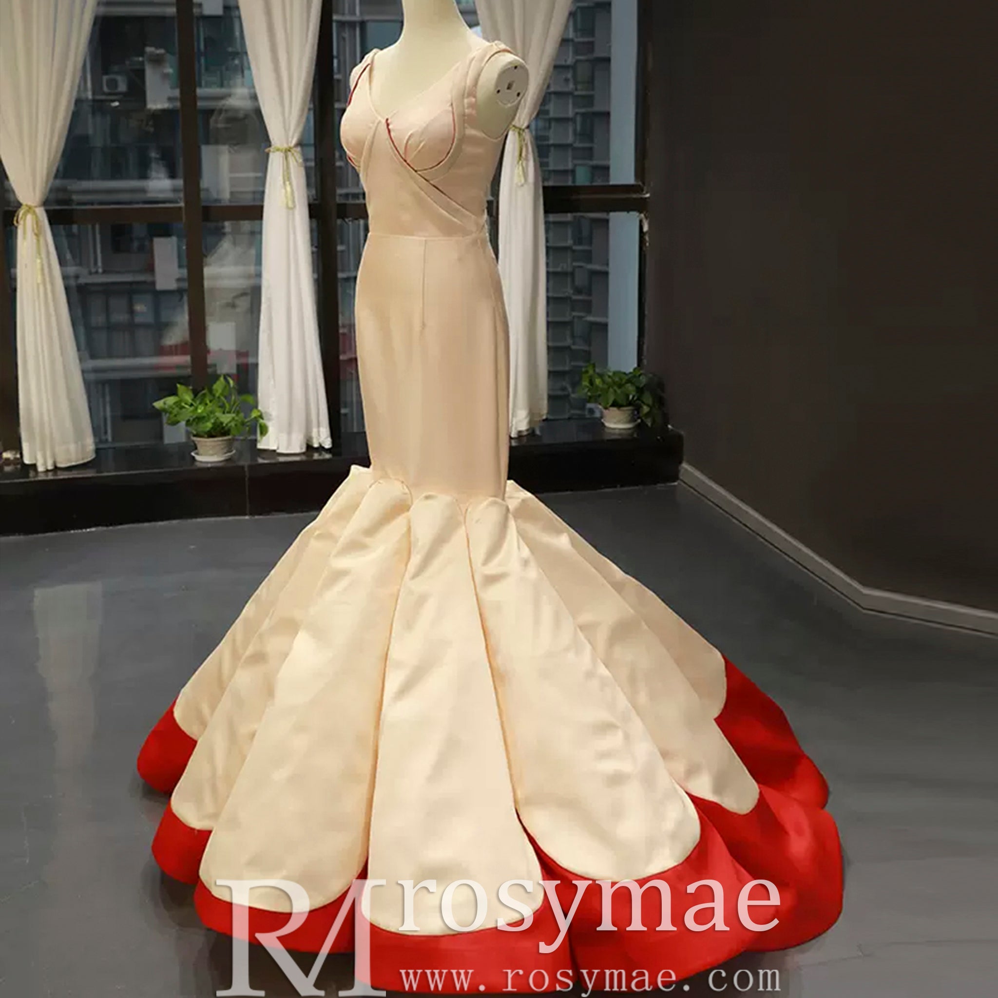 Vintage Trumpet Satin Wedding Dresses Mermaid Pageant Gowns Champagne Gold-Red / 2 Vintage Trumpet Satin Wedding Dresses Mermaid Pageant Gowns Champagne Gold-Red / 2