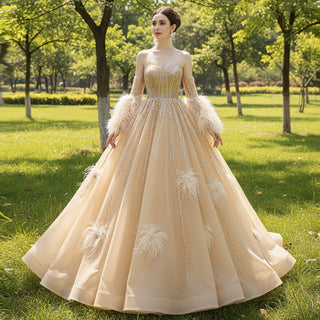 Gorgeous Champagne Handmade Tassel Prom Dress Formal Gown – Rosymae