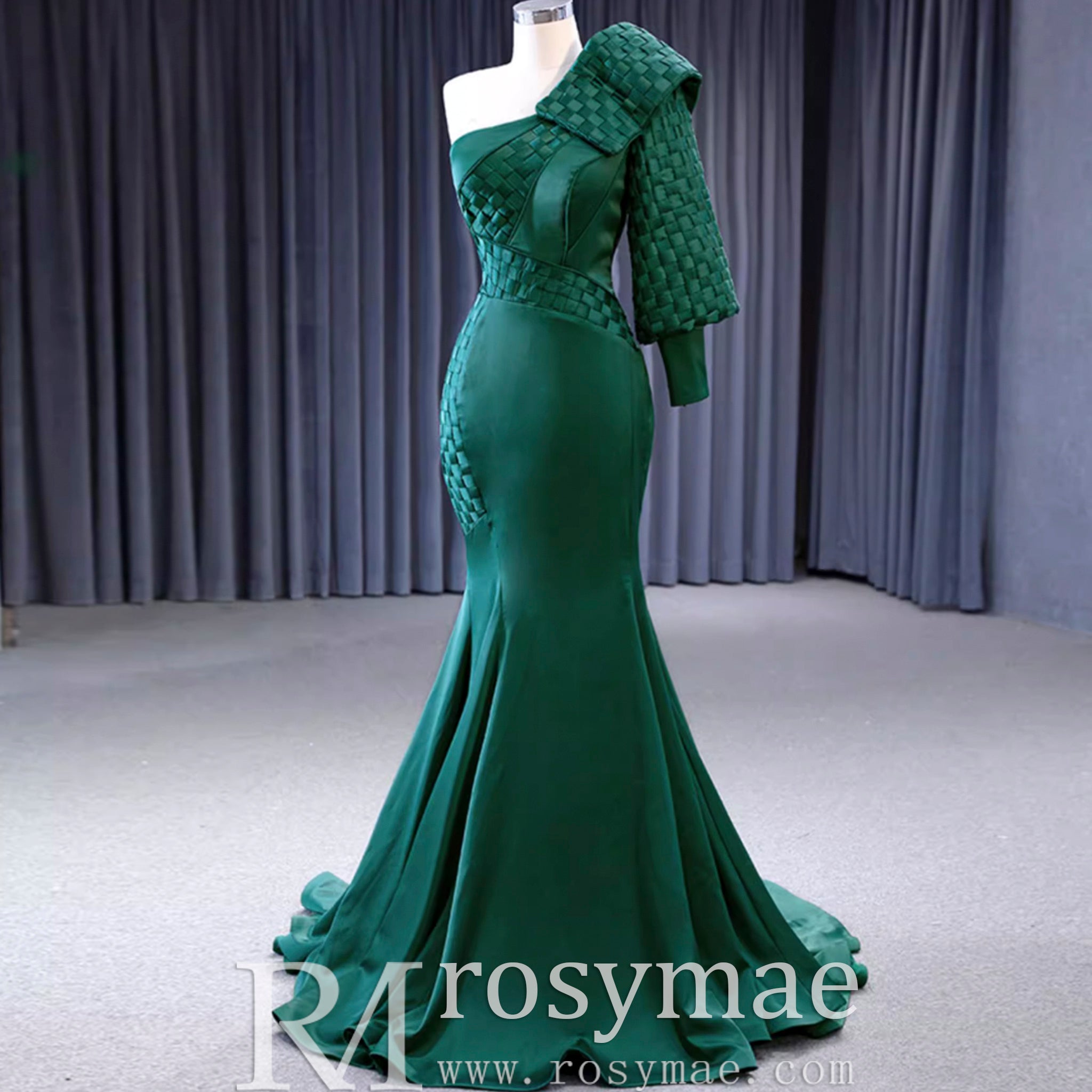 Hunter Green Mermaid Satin Formal Dress One Shoulder Prom Party Gown Hunter Green / 24W Hunter Green Mermaid Satin Formal Dress One Shoulder Prom Party Gown Hunter Green / 24W