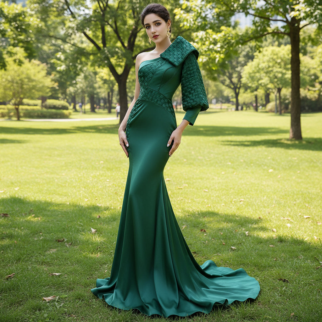 Hunter Green Mermaid Satin Formal Dress One Shoulder Prom Party Gown Hunter Green / 24W Hunter Green Mermaid Satin Formal Dress One Shoulder Prom Party Gown Hunter Green / 24W
