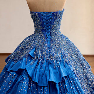 Premium structured royal blue pleated fabric