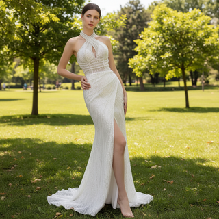 Handmade Puffy Ball Gown Sequins Wedding Dress with Detachable Skirt