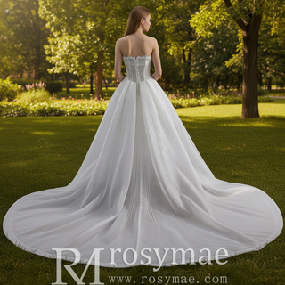 Slit Front Sweetheart Corset Bodice Wedding Dress with Crystal & Pearl