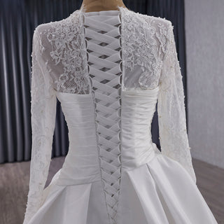 High Neck Long-Sleeve Mermaid Wedding Dress with Voluminous Overskirt