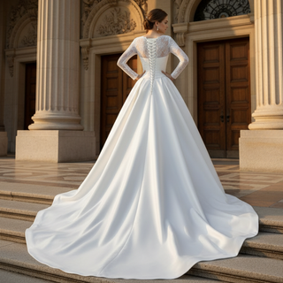 High Neck Long-Sleeve Mermaid Wedding Dress with Voluminous Overskirt