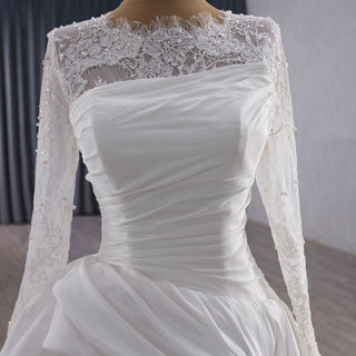 High Neck Long-Sleeve Mermaid Wedding Dress with Voluminous Overskirt