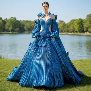 Gorgeous Beading Unique Prom Dress Formal Gown with Cape